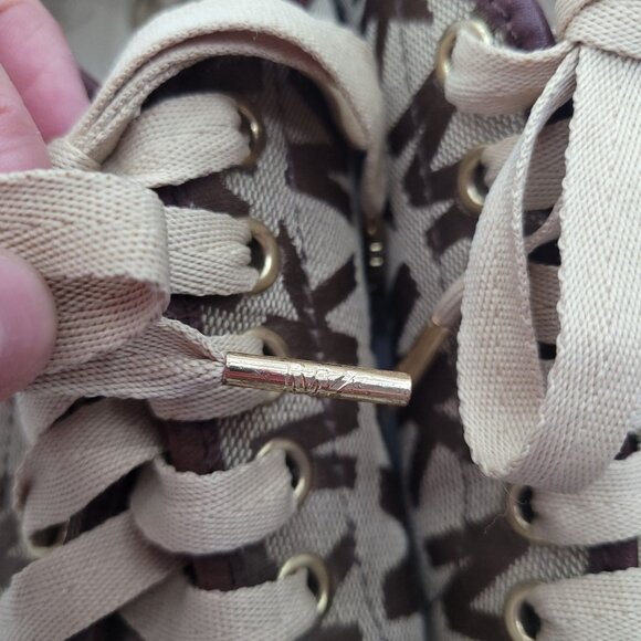 MK Michael Kors Logo Sneakers Brown Tan Canvas Leather Cap Toe Size 6.5 - Picture 8 of 10